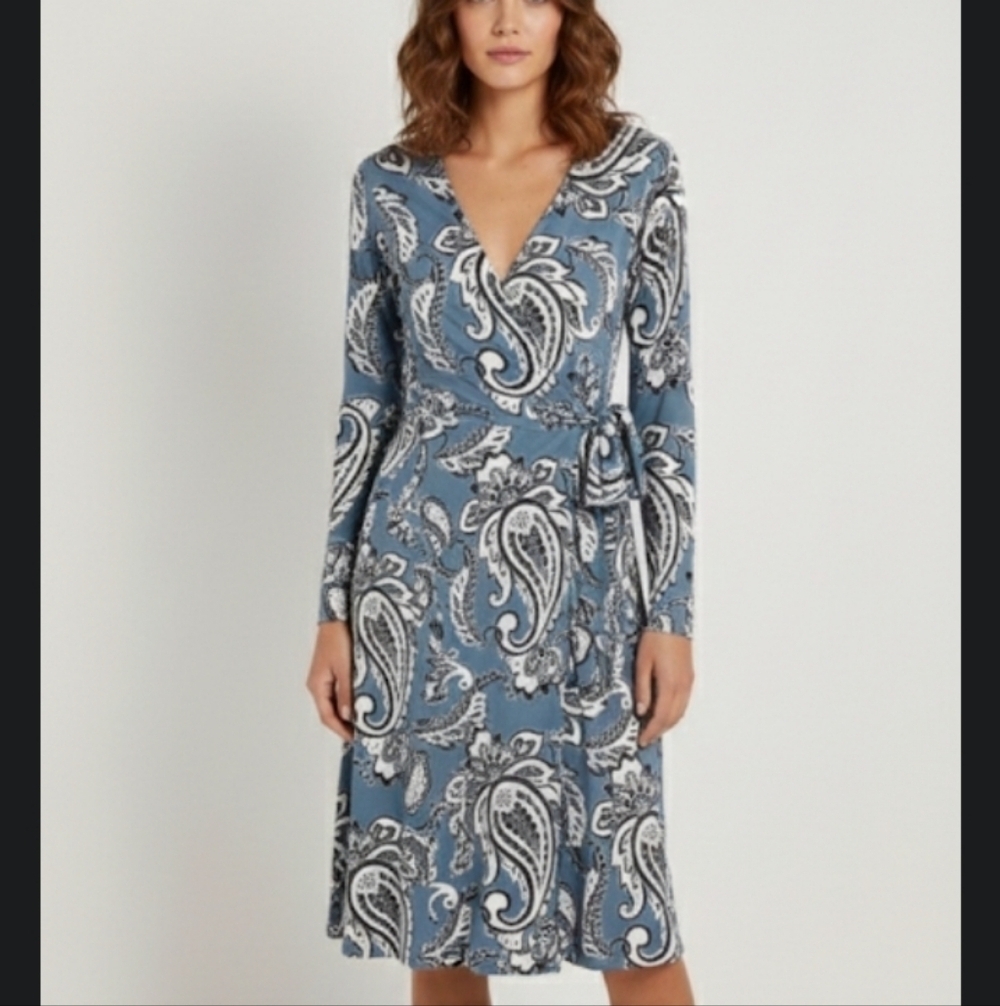 Lularore  Blue and White Paisley Wrap Dress New Size Small
